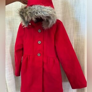 Girl’s Red Hooded Long Winter Coat